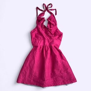 Vintage Silk Lula Kate Fuchsia Halter Mini Dress Ruffle Neckline